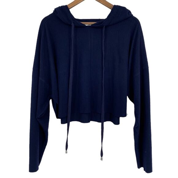 BP NORDSTROM NWT Navy Blue Cropped Lightweight Hoodie Sweater Size 1X Loungewear - Picture 1 of 8